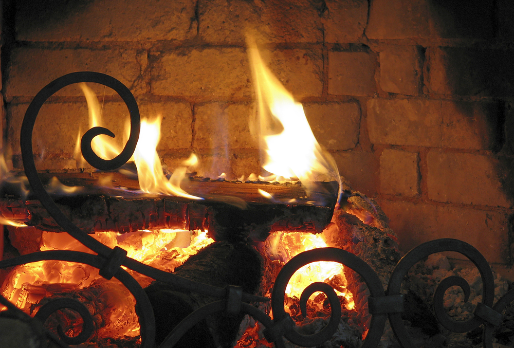 Fireplace,With,Burning,Logs,And,Designed,Barrier,In,The,Foreground